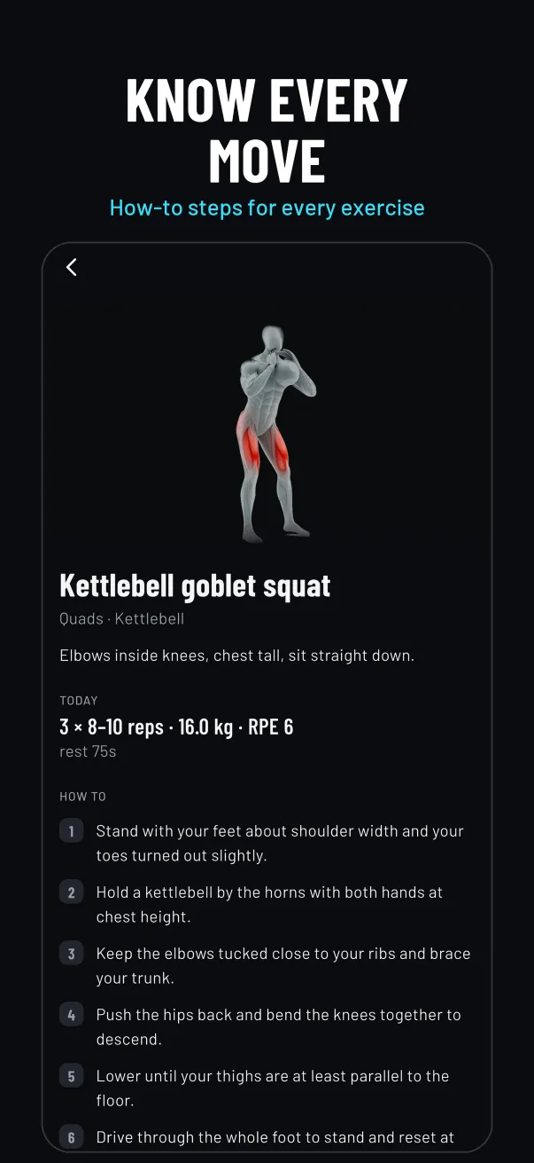 Exercise how-to with muscle highlight